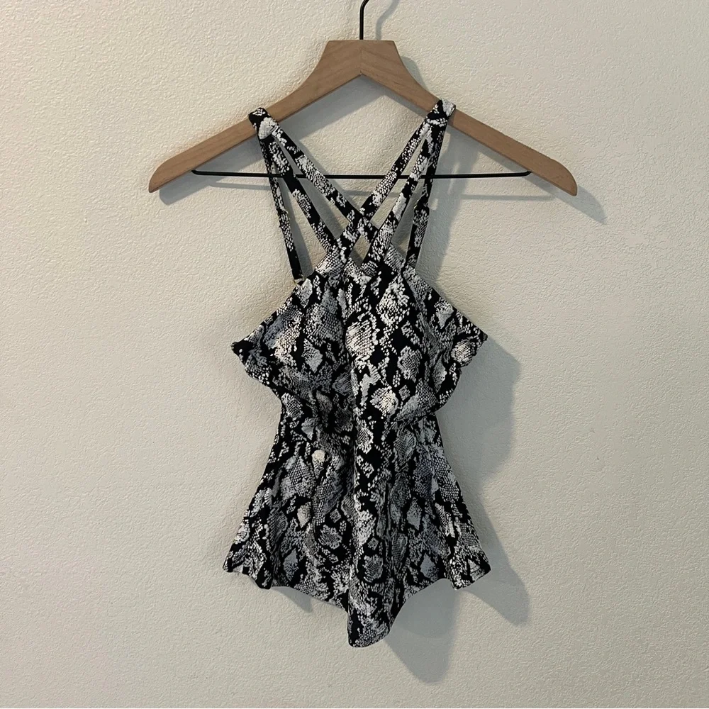 Ibiza Size S Metallic Reptile Snake Print Strappy Cutout Front Tankini Swimwear